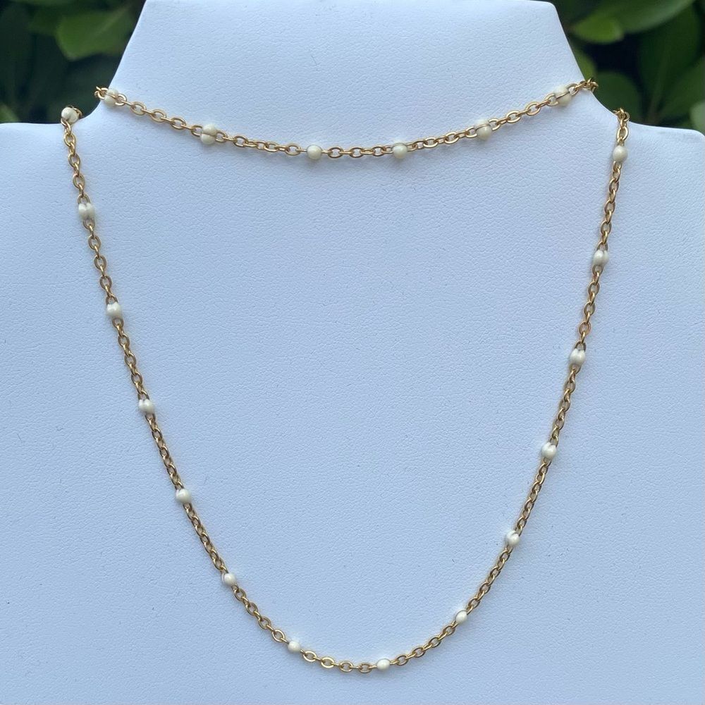 NWOT! New Slide Jewelry Gold Necklace & Bracelet w/Small Pearl Like White Beads